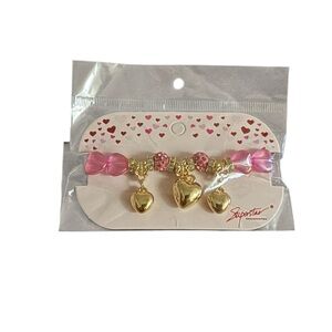 Gold•Pink Heart Charm Bracelet